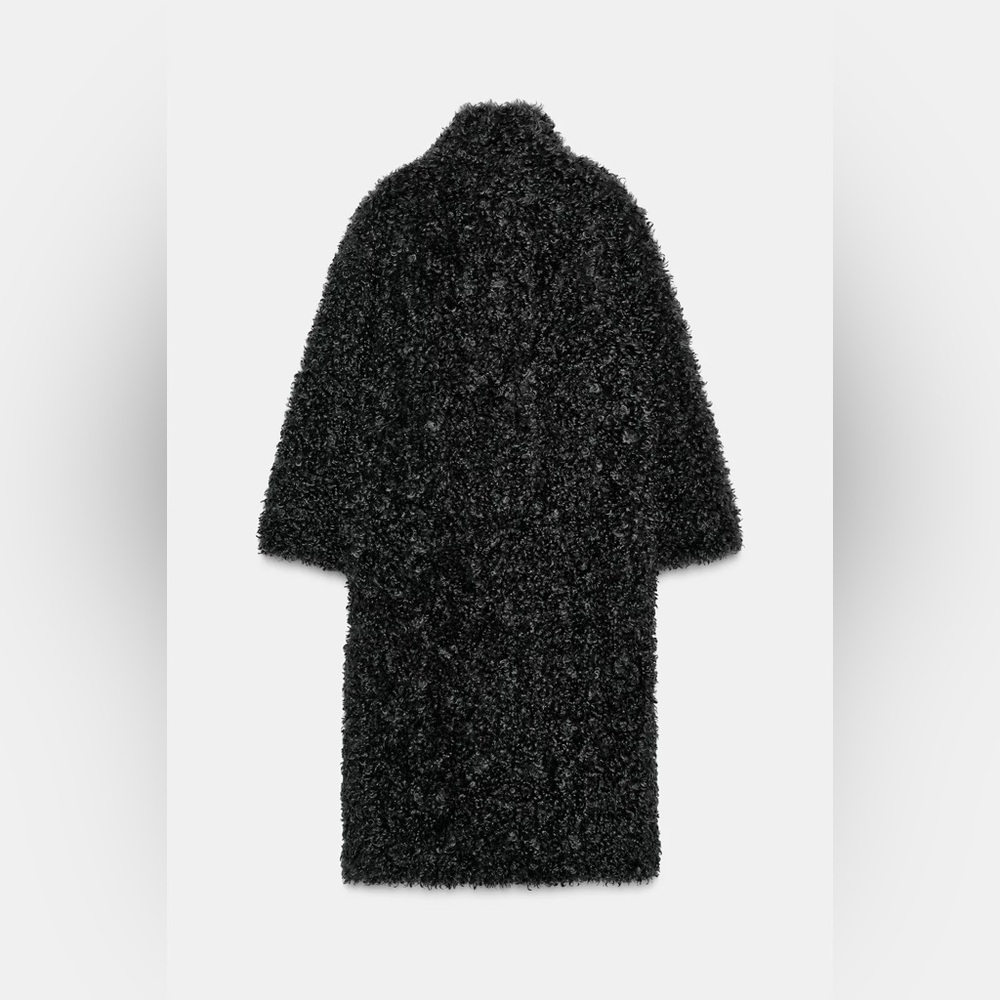 New Zara faux shearling long fleece teddy coat in taupe gray - small - Picture 9 of 11